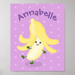 Poster Figura de desenho animado roxo de banana kawaii