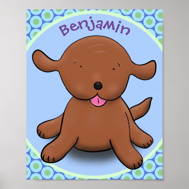 Poster Figura de desenho azul de cachorro feliz e bonito (Frente)