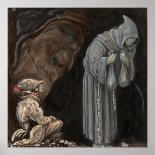 Pôster Figura do mistério no casaco encapuçado com meni