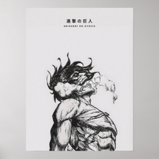 Poster Figura do Titã de Ataque Escura Linha de Arte de A