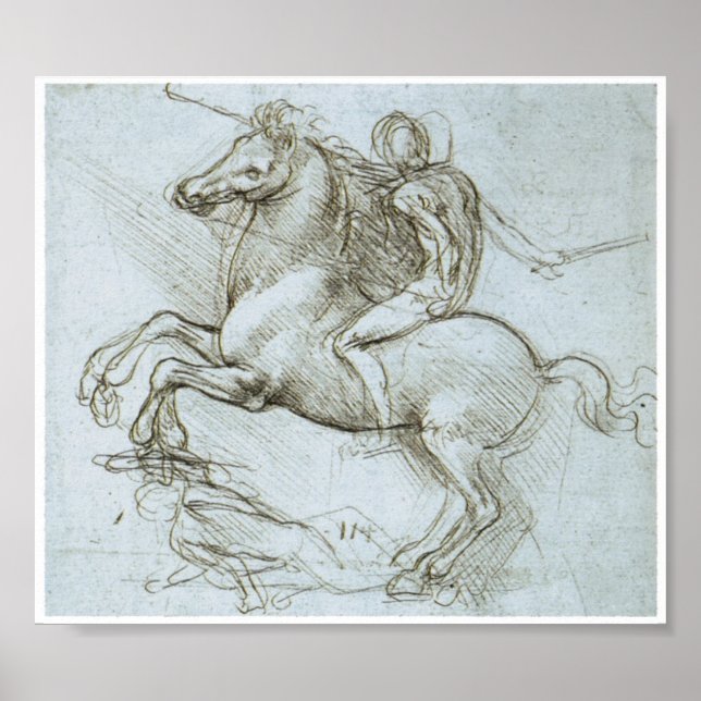 Pôster Figura em Horseback, Leonardo Da Vinci (Frente)