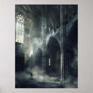 Poster Figura Encapuzada Abandonada Catedral Gótica