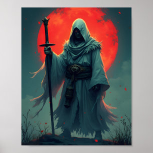 Poster Figura Encapuzada Misteriosa Sob a Lua de Sangue