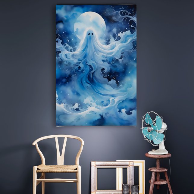 Pôster Figura fantasma azul com lua (Criador carregado)