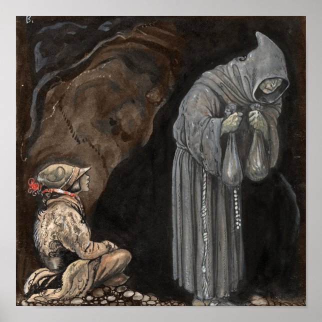 Pôster Figura misteriosa em capa encapuzada com menino (Frente)