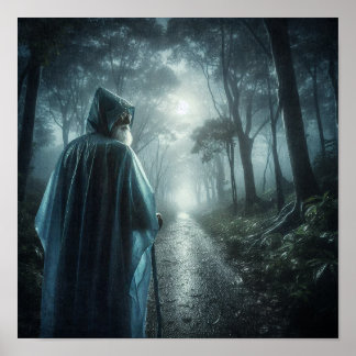 Poster Figura Mística em Floresta Nebulosa