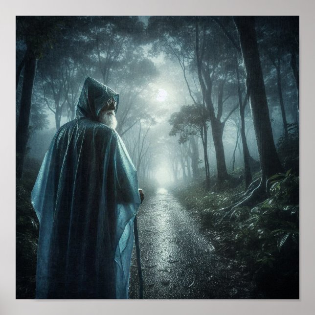 Poster Figura Mística em Floresta Nebulosa (Frente)