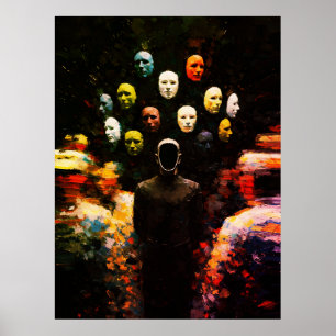 Poster Figura Sem Rosto Cercada por Rostos Máscarados Imp