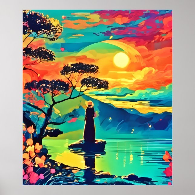 Poster Figura solitária no Sunset (Frente)