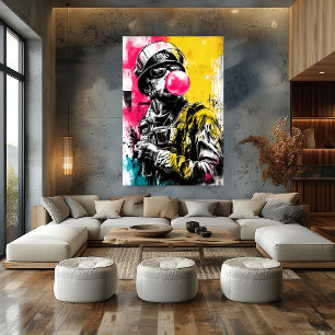 Poster Figura Tática Urbana Com Chiclete Contemporâneo