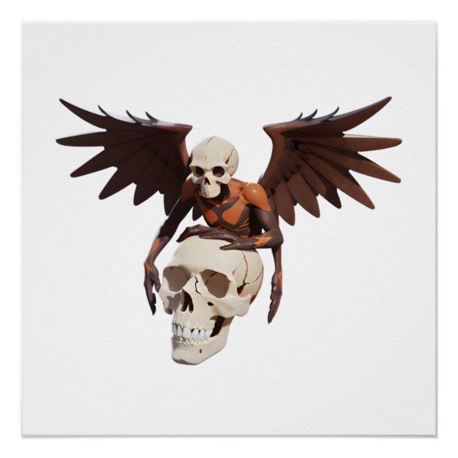 Pôster Figure with Skull, Wings, and Orange Patterns (Frente)