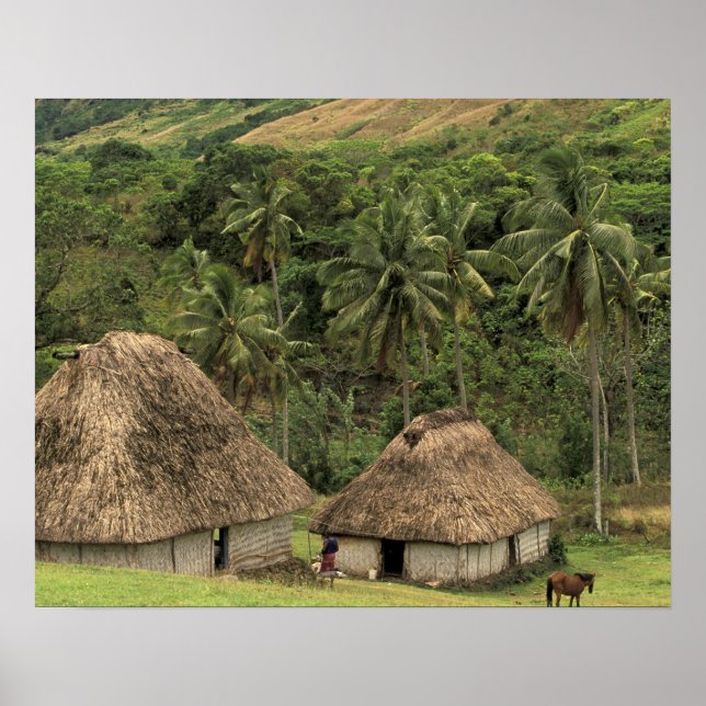 Poster Fiji, Viti Levu, Navala, casas tradicionais Bure (Frente)