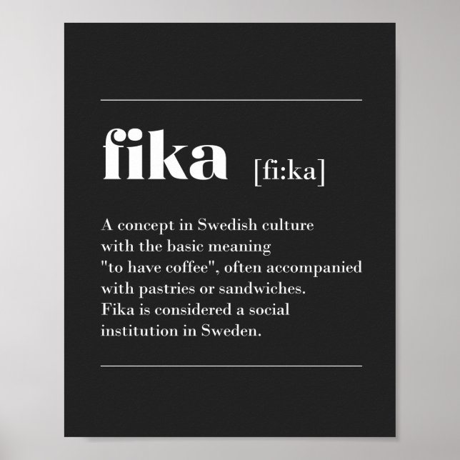 Poster Fika definition the coffee break from Sweden T-Shi (Frente)