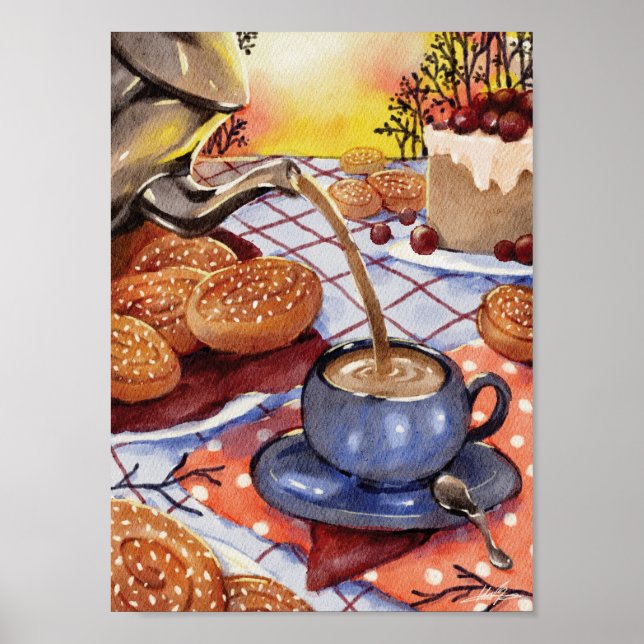 Poster Fika Time - Digital Watercolor Illustration (Ilust (Frente)