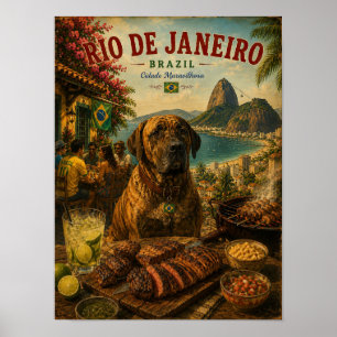Poster Fila Brasileiro no Rio de Janeiro Viagem Vintage
