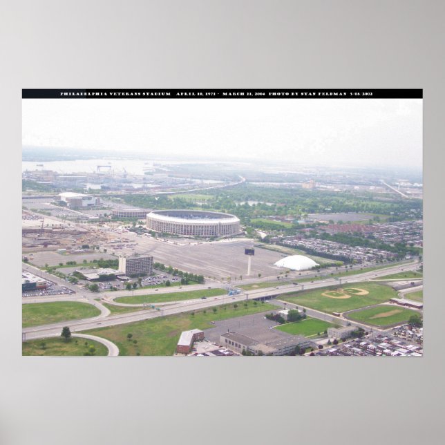 Pôster Filadélfia PA Veteranos Stadium Vista Aérea (Frente)