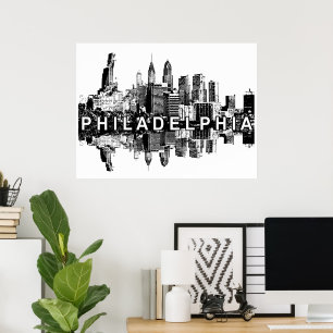 Poster Filadélfia, Pensilvânia a preto e branco