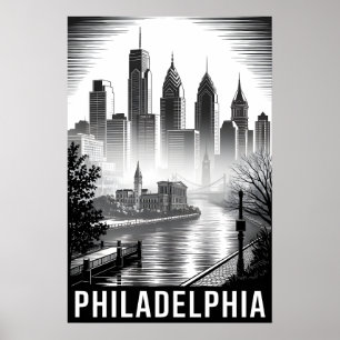 Poster Filadélfia Pensilvânia Xilogravura Preto Branco