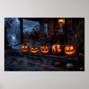 Poster Fileira de Varanda de Jack-o'-Lantern