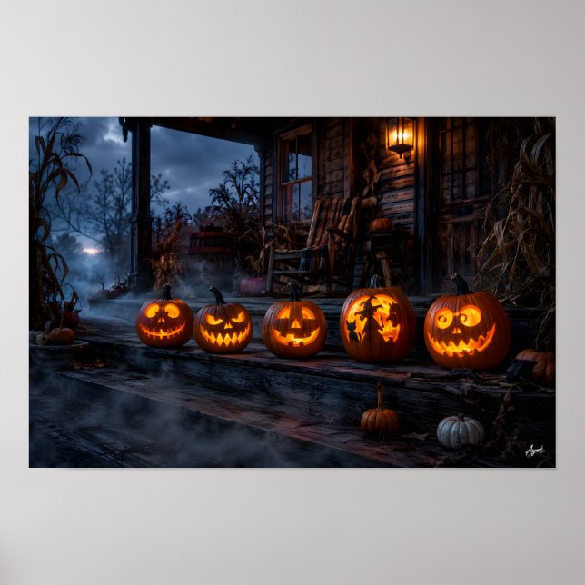 Poster Fileira de Varanda de Jack-o'-Lantern (Frente)