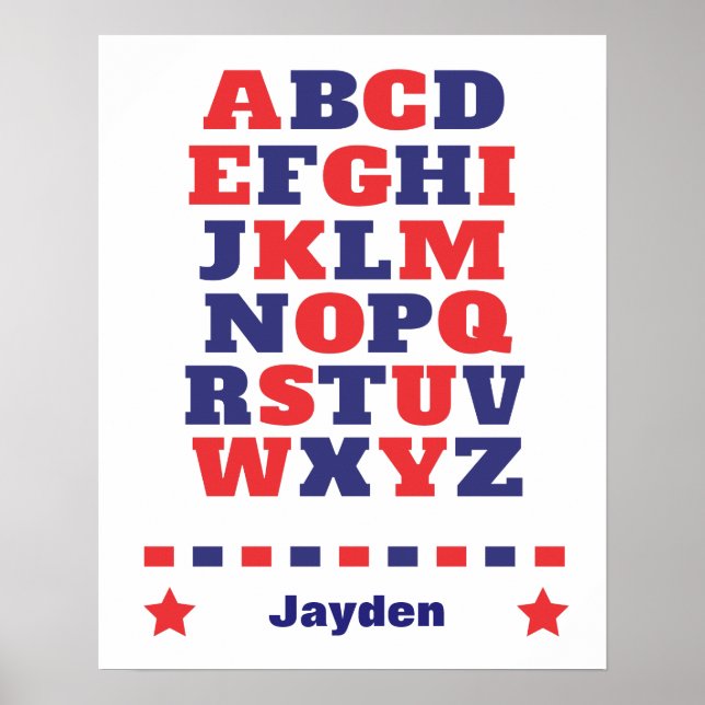 Poster Filhote alfabeto visual vermelho azul escuro poste (Frente)
