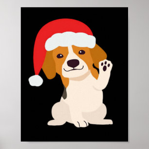 Poster Filhote de Beagle com chapéu do Papai Noel para am