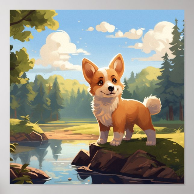 Poster Filhote de cachorro Corgi galês fofo (Frente)