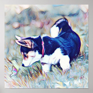 Poster Filhote de cachorro do Corgi de Galês com uma