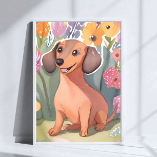 Poster Filhote de Dachshund Arte de Cachorro de Aquarel