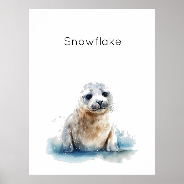 Poster Filhote de Foca Charmoso em Aquarela, personalizad (Frente)