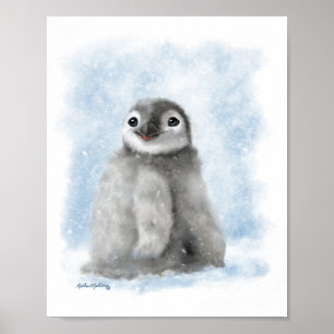Poster Filhote de Pinguim Fofo na Neve Cartoon
