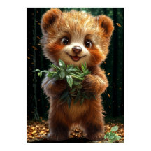 Filhote de Urso Fofo com Folhagens