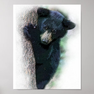 Poster Filhote de Urso Preto Adorável em Aquarela em uma
