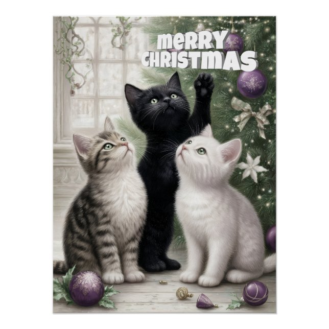 Pôster Filhotes de Gato Feliz Natal (Frente)