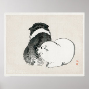 Poster Filhotes pretos e brancos de Kōno Bairei
