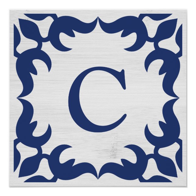 Pôster Filigree Framed Monogramas em azul Marinho (Frente)