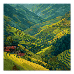 Pôster Filipinas Banaue Vibrantes Terraços de Arroz Vinta