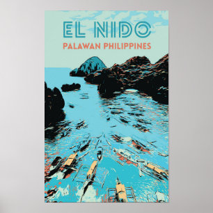 Poster Filipinas, barcos em maravilhoso El Nido, Palawan