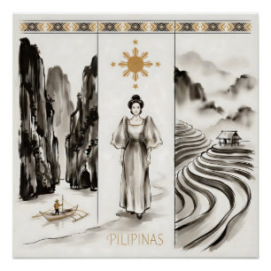 Pôster Filipinas-El Nido & Arroz em Terraços-Pintura a na