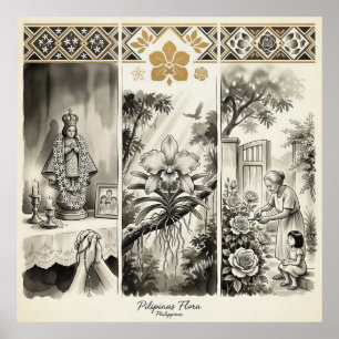 Poster Filipinas Flora- Sampaguita · Waling-Waling · Rosa