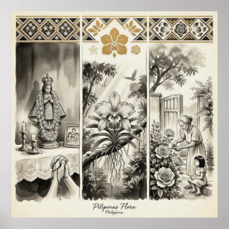 Poster Filipinas Flora- Sampaguita · Waling-Waling · Rosa