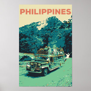 Poster Filipinas, jeepney em Luzon, central de cordilheir