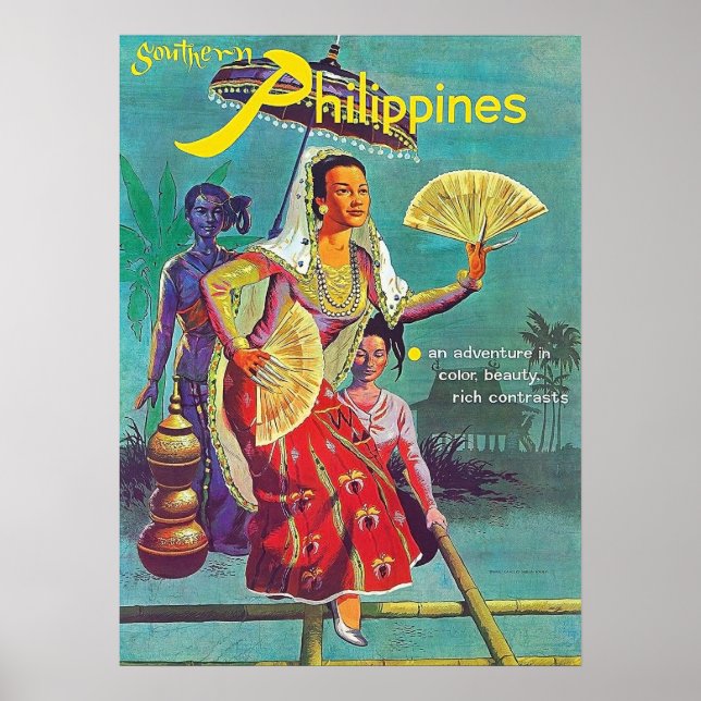 Poster Filipinas, mulheres em fantasias tradicionais (Frente)