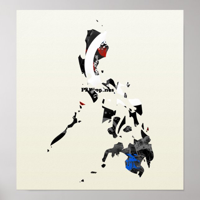 Pôster Filipinas: Trendy Peace Sign com mapa das Filipina (Frente)