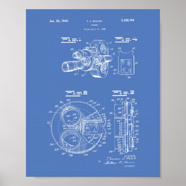 Pôster Filme Câmera 1940 Patent Art - Blueprint (Frente)