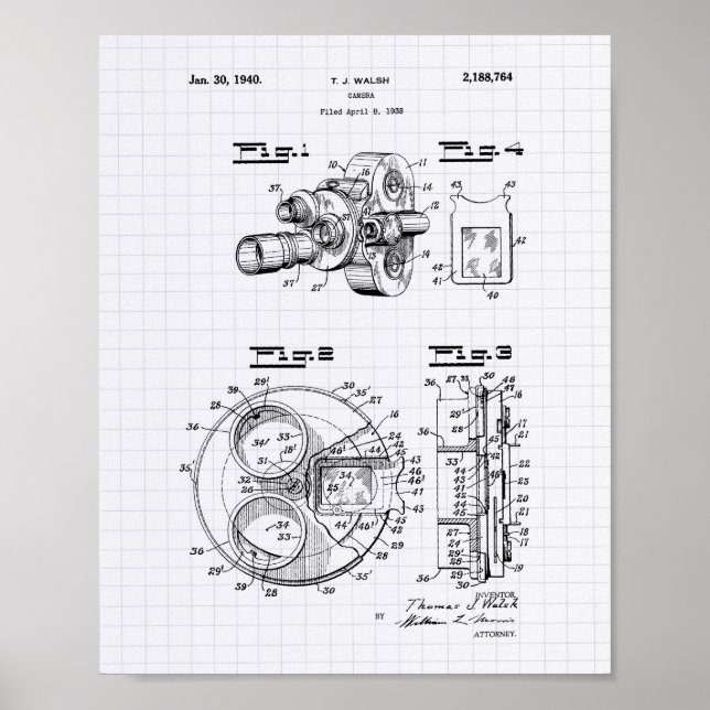 Pôster Filme Camera 1940 Patent Art - Lined Peper (Frente)