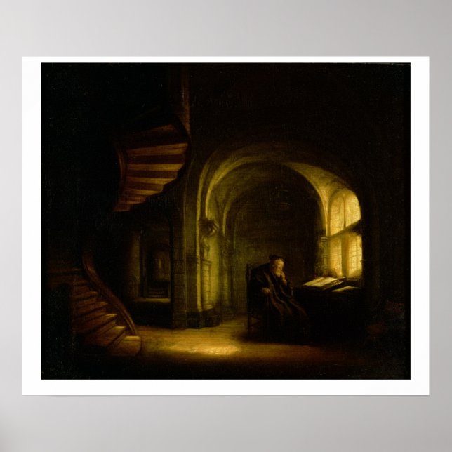 Poster Filósofo com livro aberto, 1625-7 (óleo no painel) (Frente)