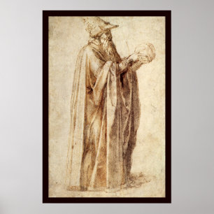 Pôster Filósofo Grego com Crânio Humano por Michelangelo