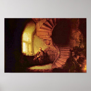 Pôster Filósofo na meditação. Por Rembrandt Van Rijn