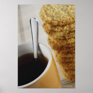Pôster Fim-acima de uma chávena de café com biscoitos